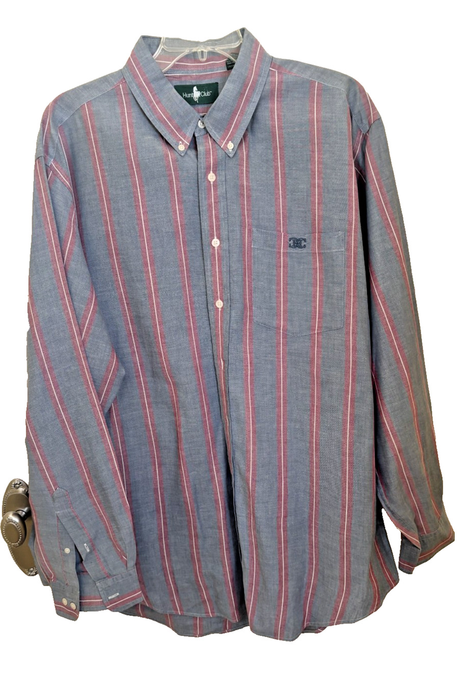 Vintage Hunt Club Muted Blue Gray Purple Striped Long Slv Shirt Size XL Tall